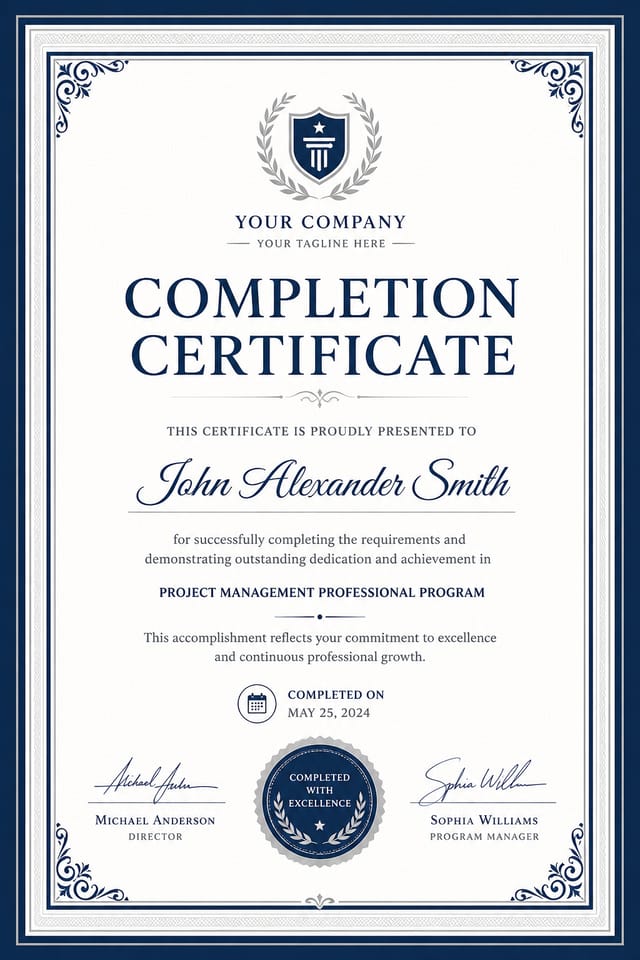 Completion Certificate — corporate style certificate