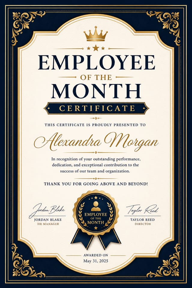 Employee of the Month Certificate — elegant style certificate