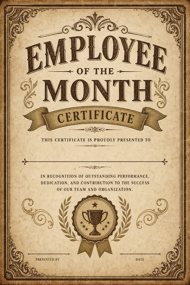 Employee of the Month Certificate — vintage style certificate