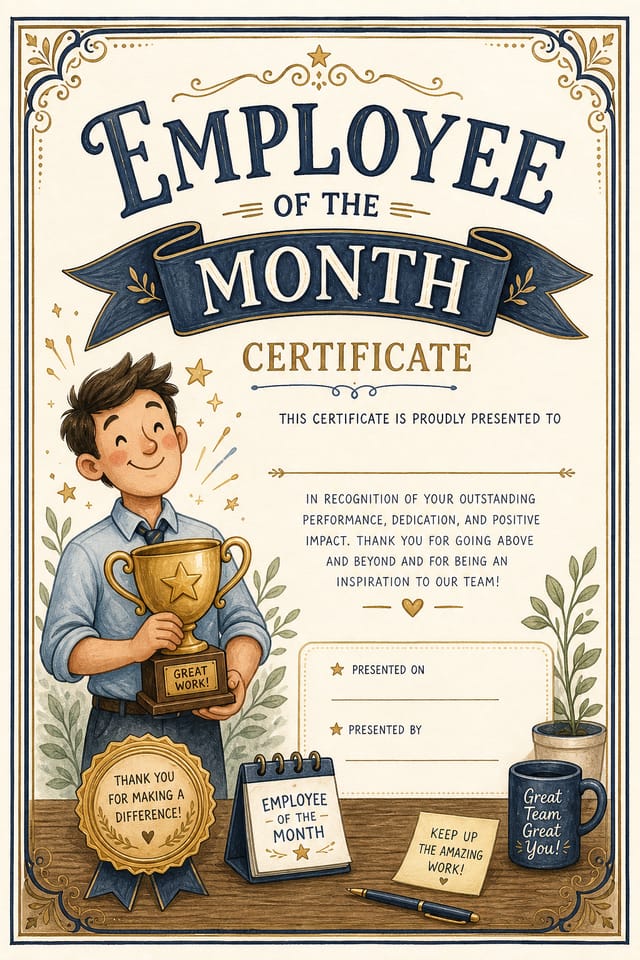 Employee of the Month Certificate — illustration style certificate