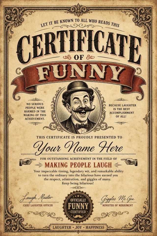Funny Certificate — vintage style certificate