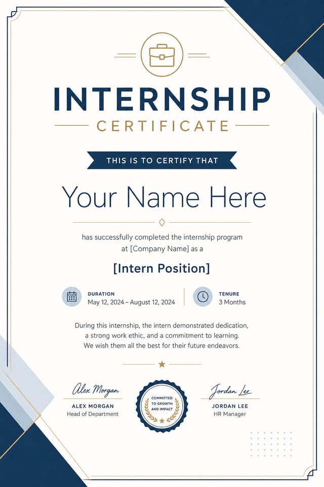 Internship Certificate — modern style certificate