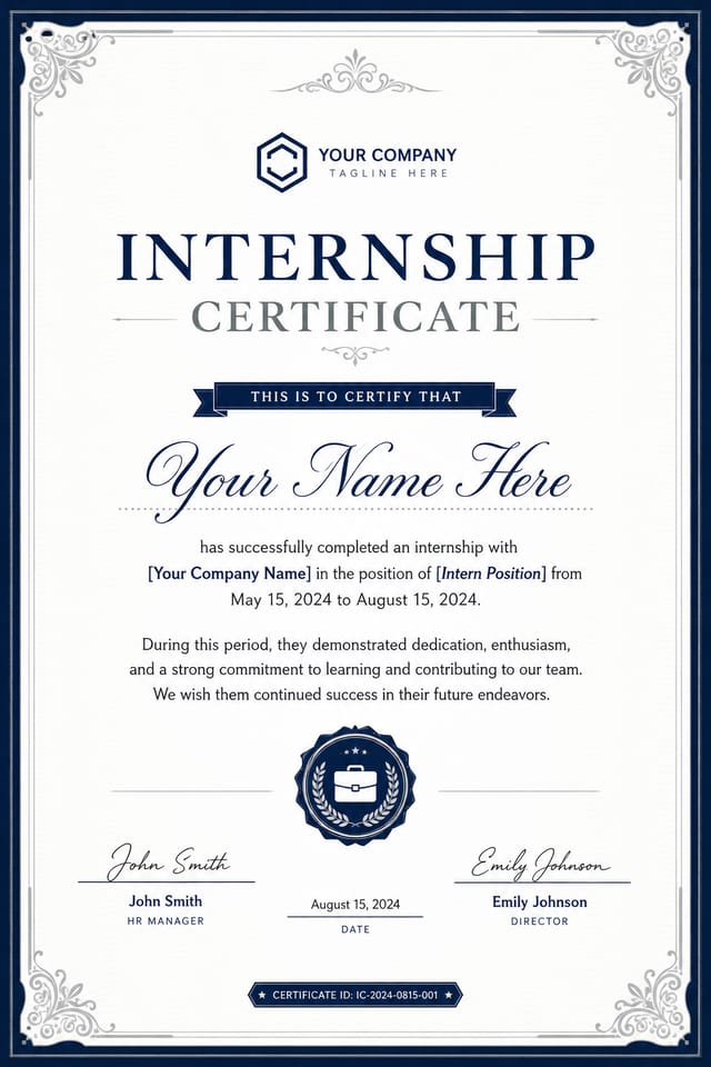 Internship Certificate — corporate style certificate