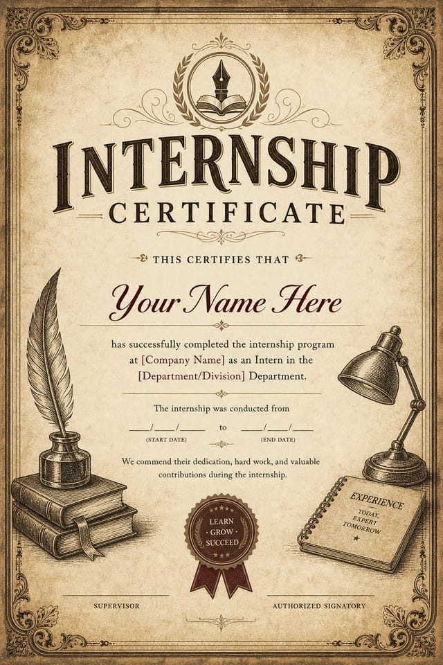 Internship Certificate — vintage style certificate