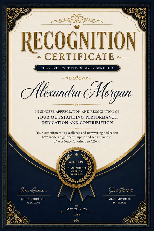 Recognition Certificate — elegant style certificate