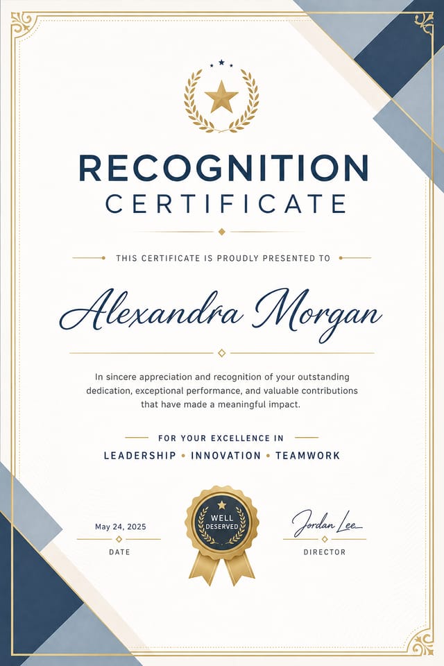 Recognition Certificate — modern style certificate