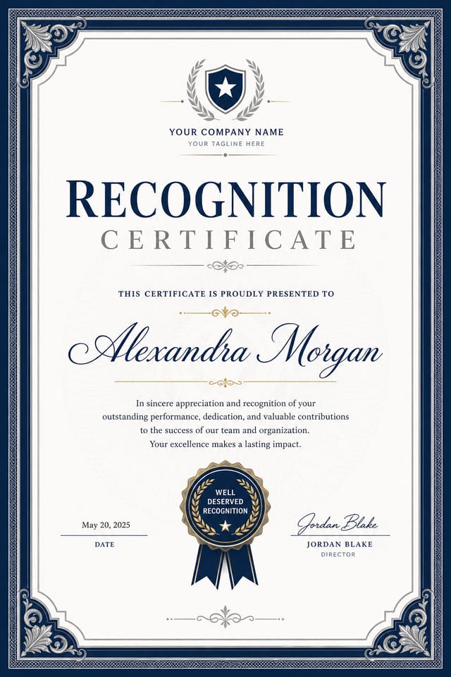 Recognition Certificate — corporate style certificate