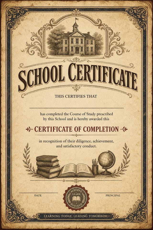 School Certificate — vintage style certificate