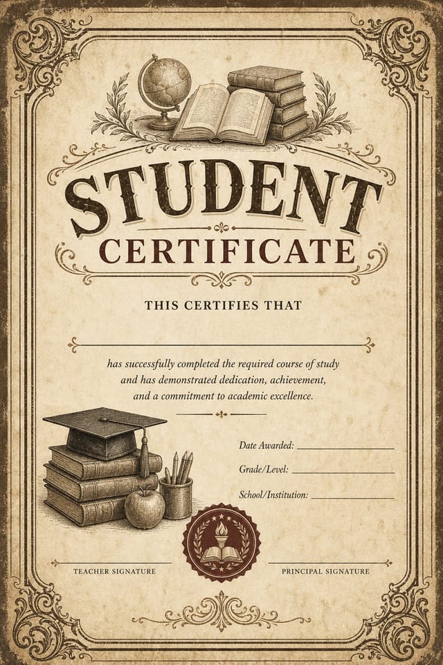 Student Certificate — vintage style certificate