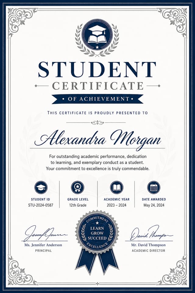 Student Certificate — corporate style certificate