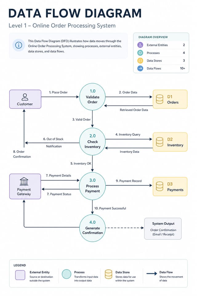 Data Flow Diagram — modern style diagram