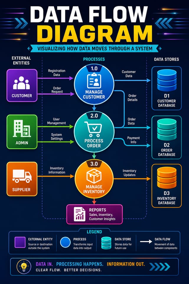 Data Flow Diagram — vibrant style diagram