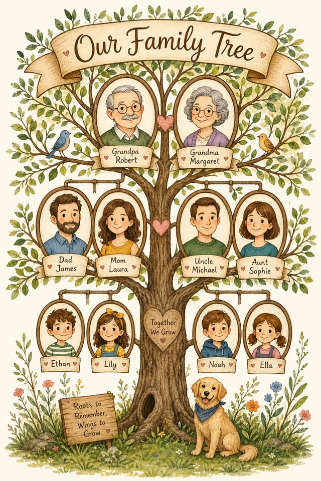 Árbol genealógico — illustration style family tree