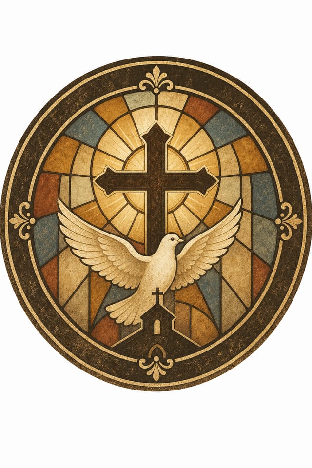 Church Favicon — vintage style favicon design, featuring cross, stained glass, dove, warm divine palette