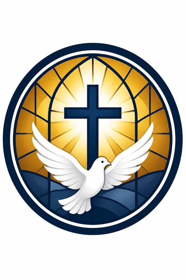 Church Favicon — corporate style favicon design, featuring cross, stained glass, dove, warm divine palette
