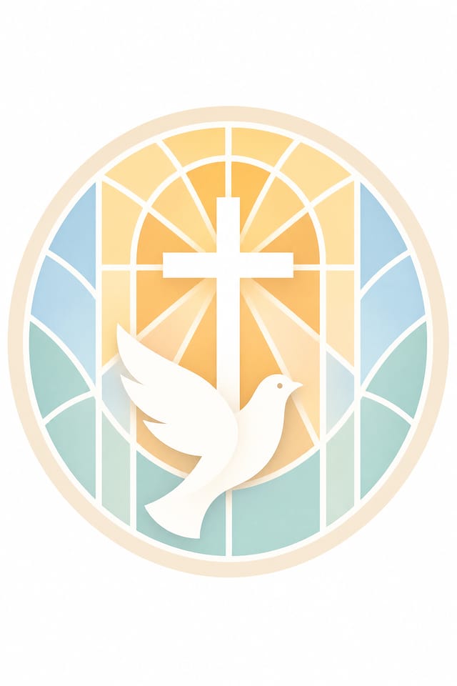 Church Favicon — modern style favicon design, featuring cross, stained glass, dove, warm divine palette