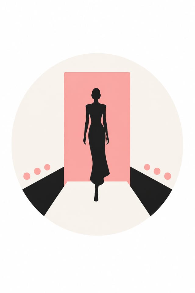 Fashion Favicon — modern style favicon design, featuring model silhouette, runway, minimal modern aesthetic, monochrome with bold accent