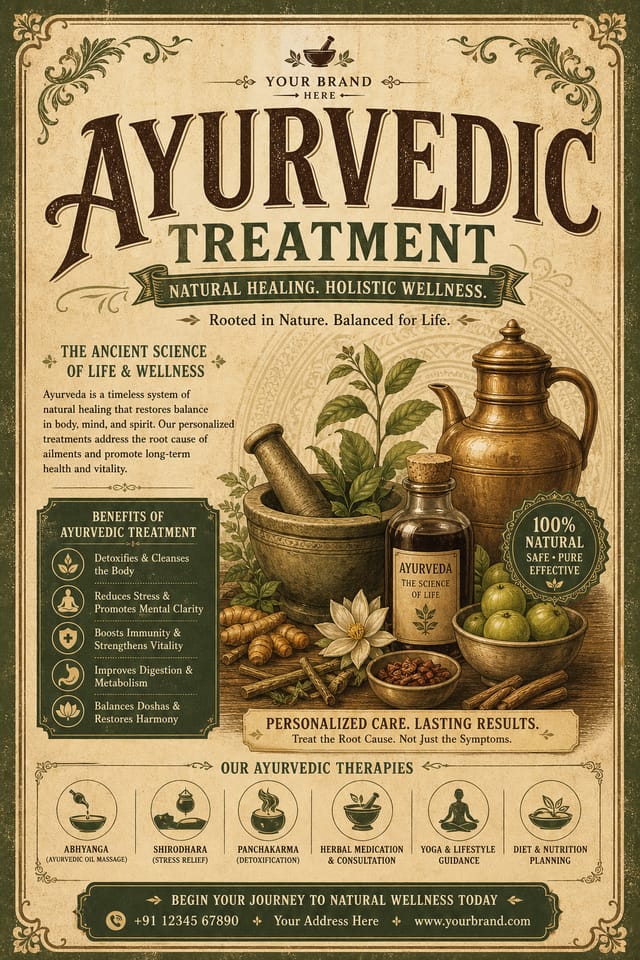 Ayurvedic Treatment Flyer — vintage style flyer