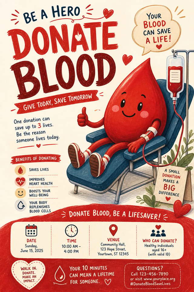 Blood Donation Flyer — illustration style flyer