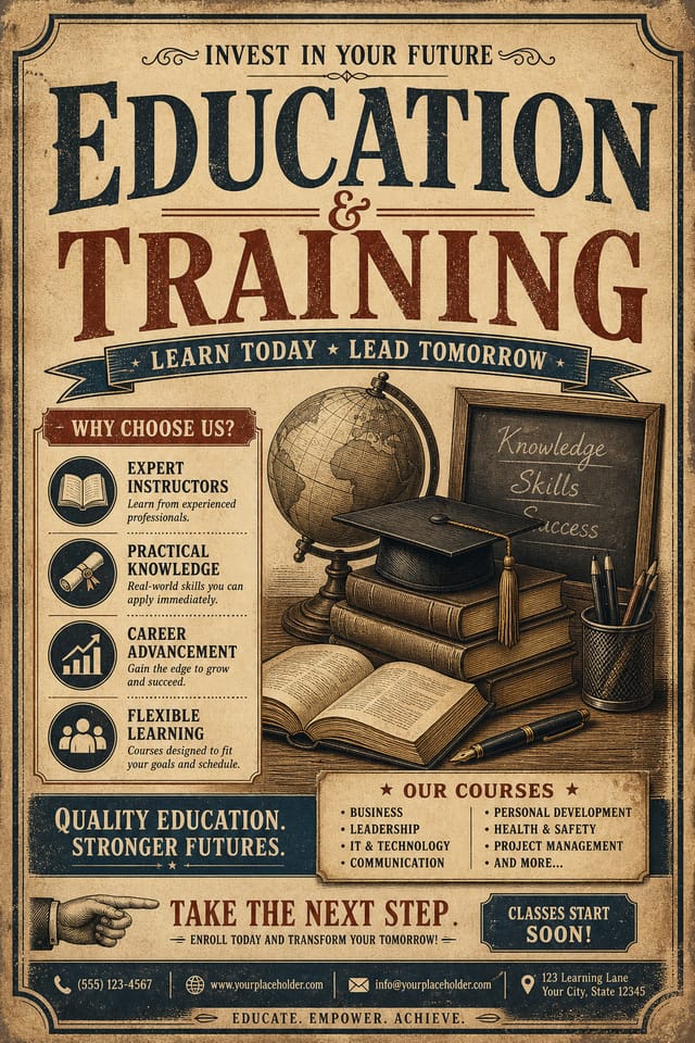 Education & Training Flyer — vintage style flyer
