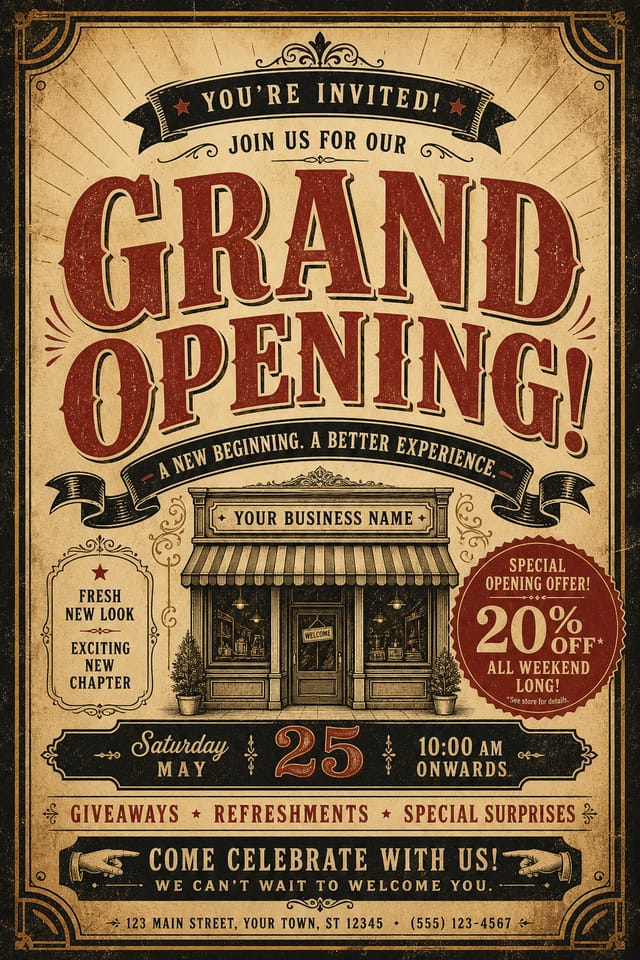 Grand Opening Flyer — vintage style flyer