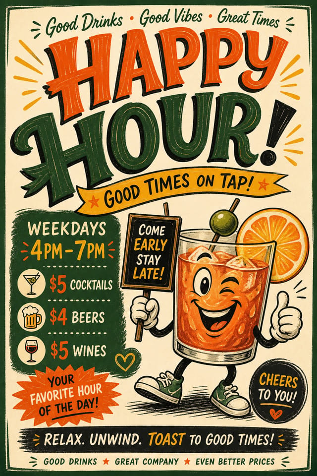 Happy Hour Flyer — illustration style flyer