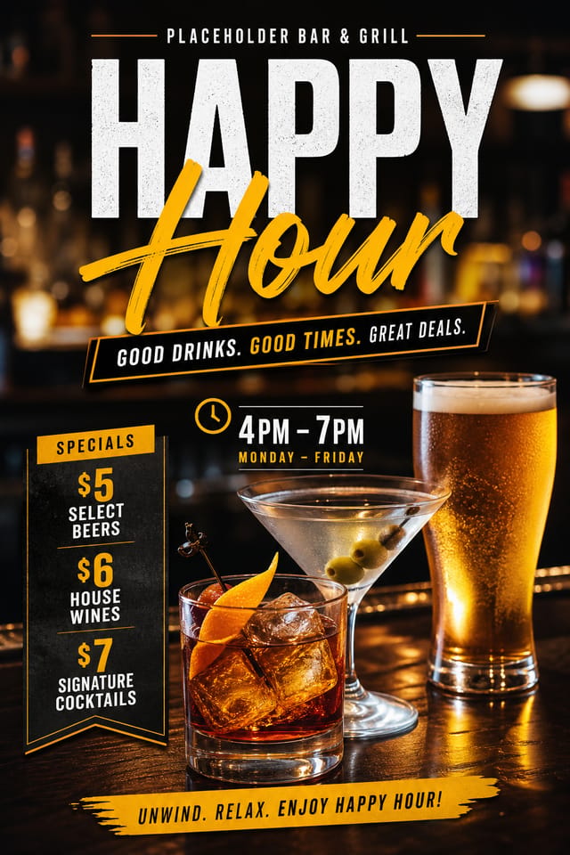 Happy Hour Flyer — photo-realistic style flyer