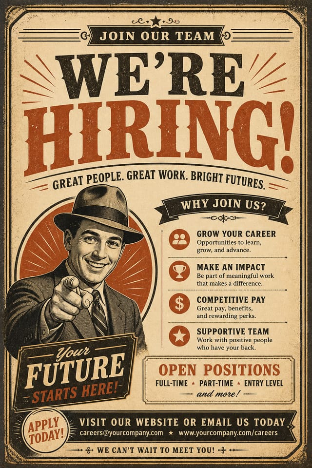 Hiring Flyer — vintage style flyer