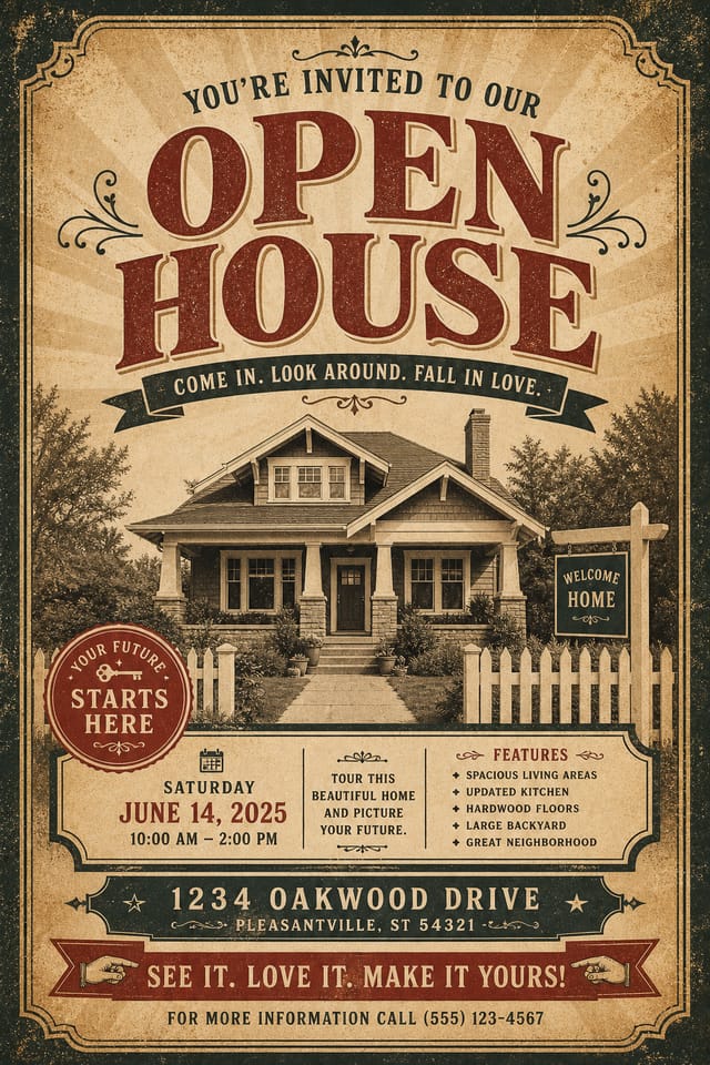 Open House Flyer — vintage style flyer