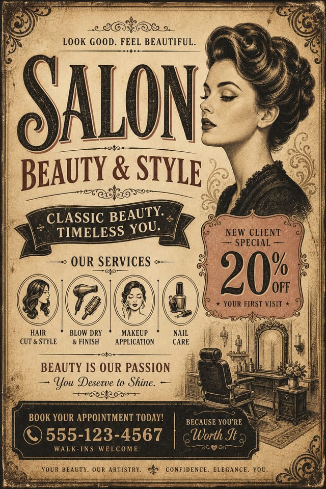 Salon Flyer — vintage style flyer