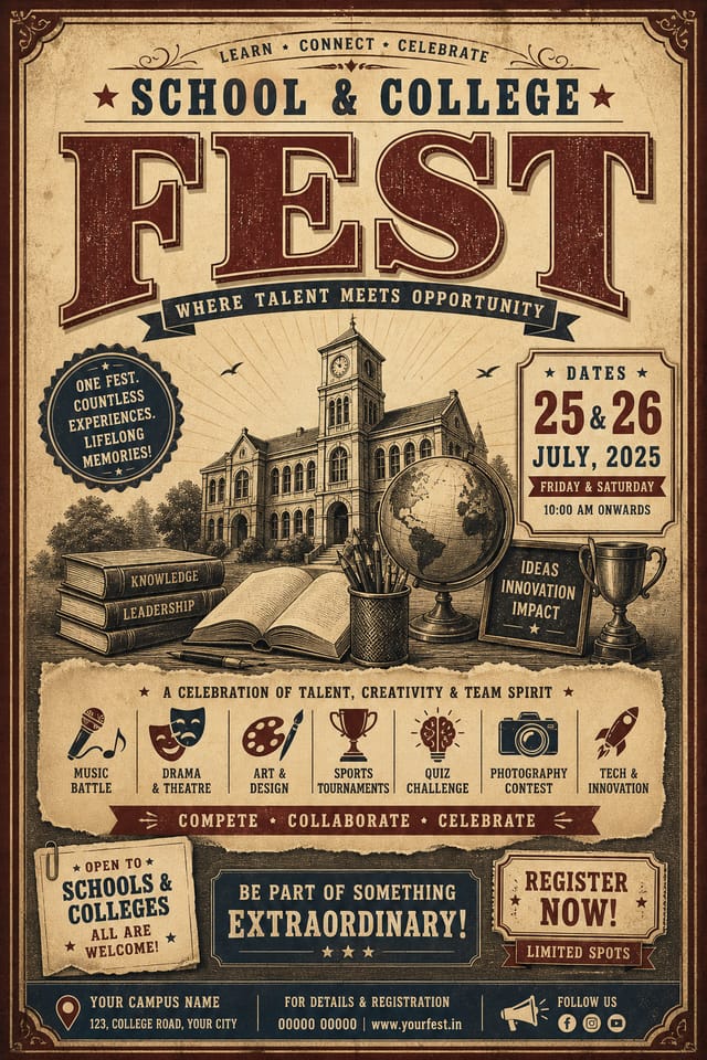 School & College Fest Flyer — vintage style flyer