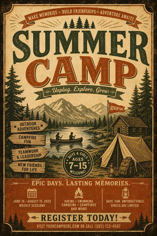 Summer Camp Flyer — vintage style flyer
