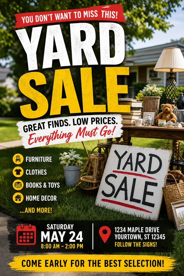 Yard Sale Flyer — photo-realistic style flyer