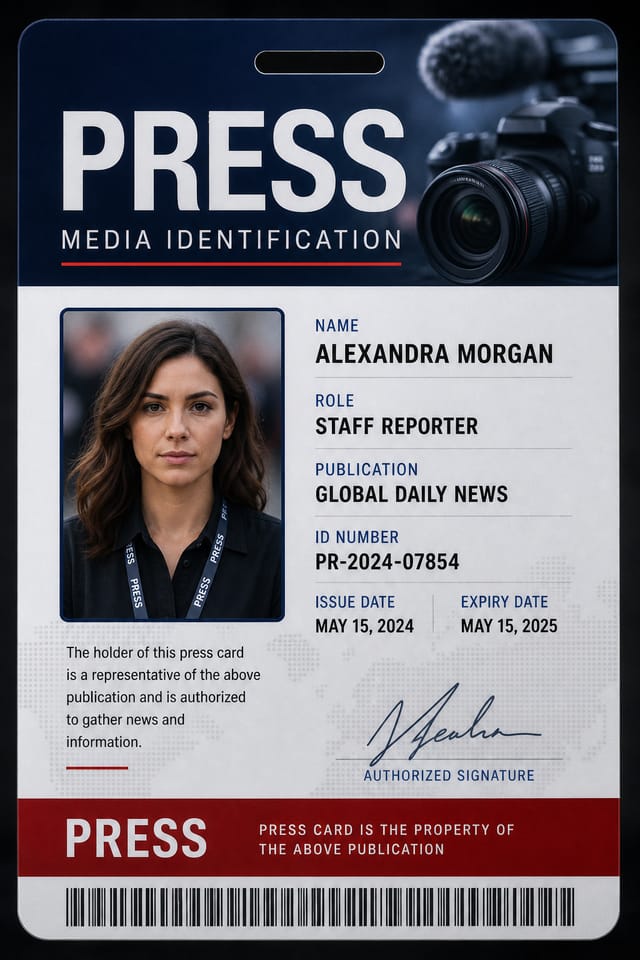 Press ID Card — photo-realistic style id card