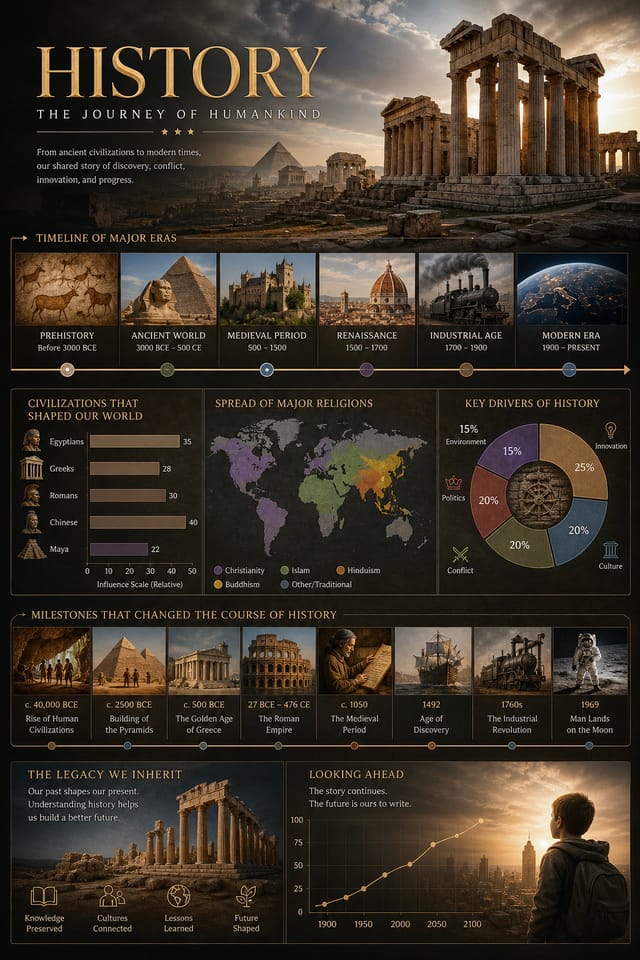 History Infographic — photo-realistic style infographic