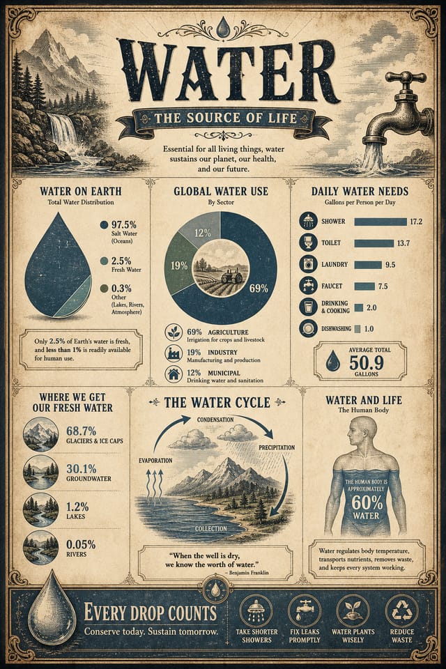 Water Infographic — vintage style infographic