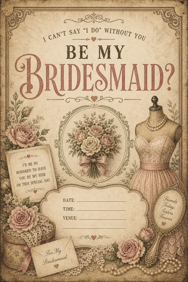 Be My Bridesmaid Invitation — vintage style invitation card
