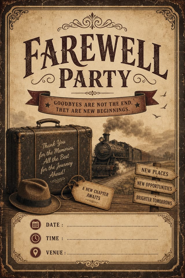 Farewell Party — vintage style invitation card