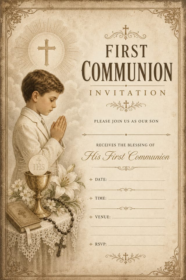 First Communion Invitation — vintage style invitation card