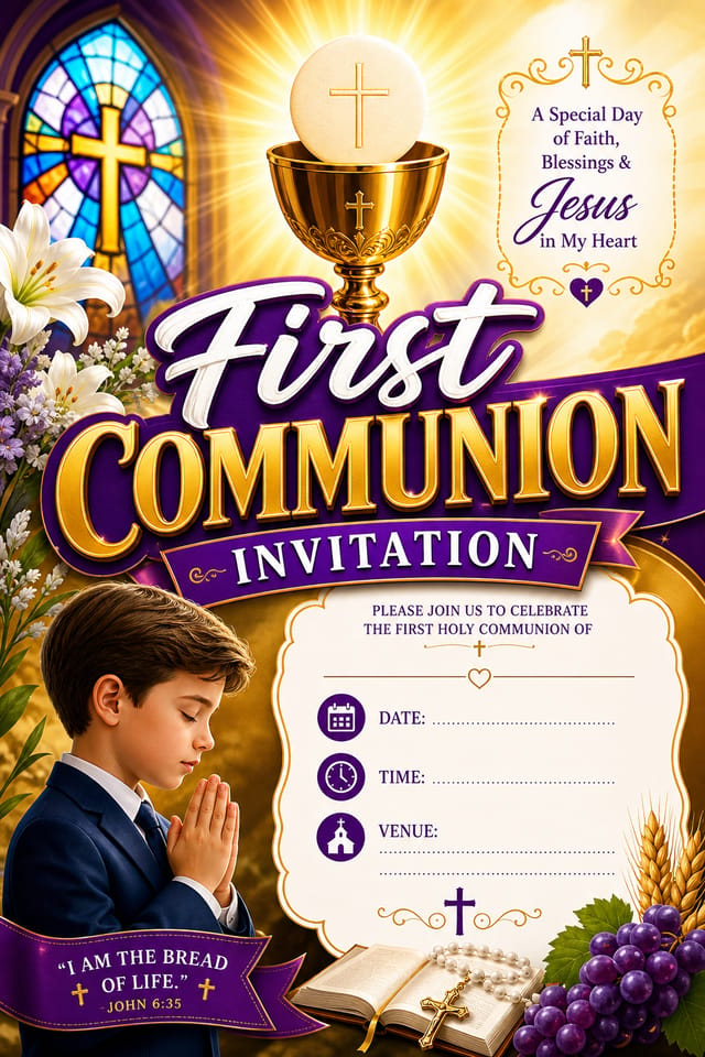 First Communion Invitation — vibrant style invitation card