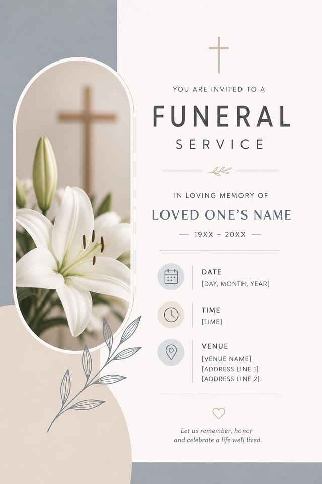 Funeral Invitation — modern style invitation card