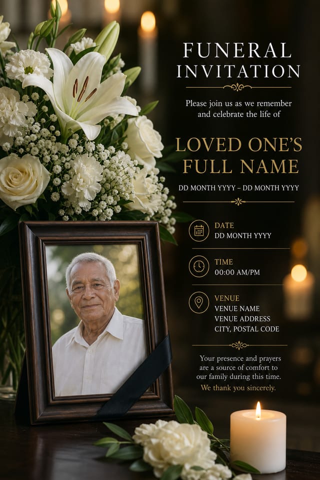 Funeral Invitation — photo-realistic style invitation card