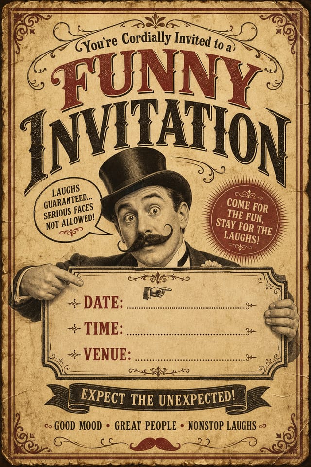 Funny Invitation — vintage style invitation card