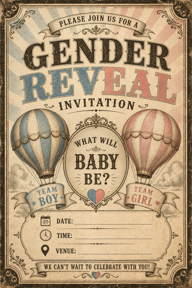 Gender Reveal Invitation — vintage style invitation card