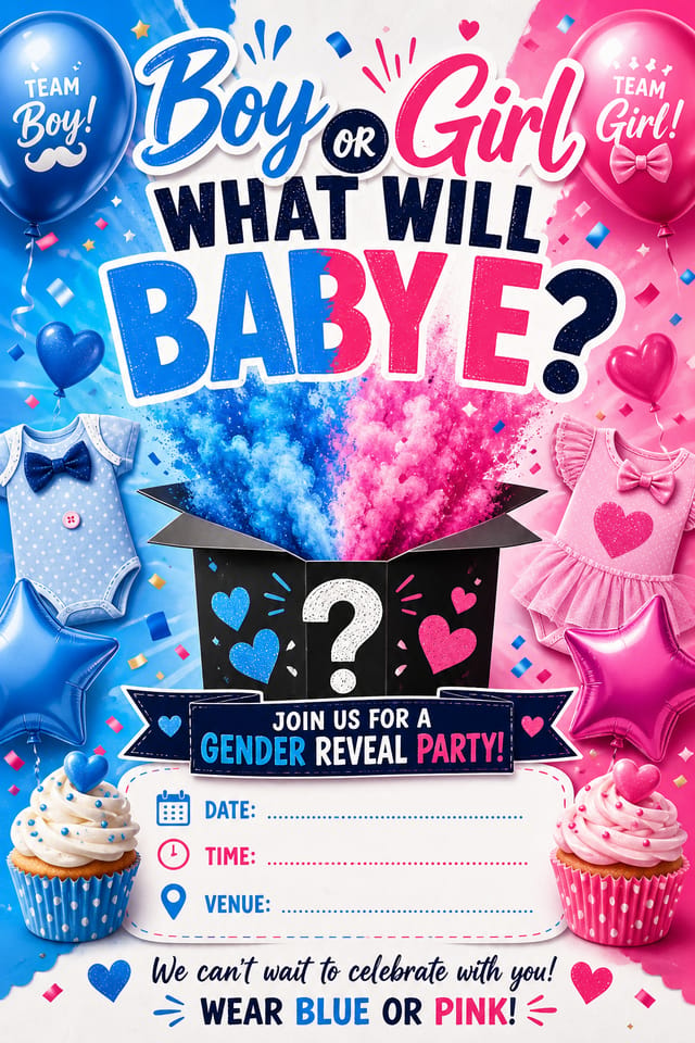 Gender Reveal Invitation — vibrant style invitation card