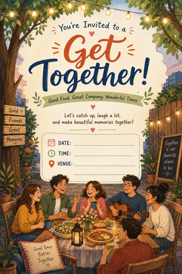 Get Together Invitation — illustration style invitation card