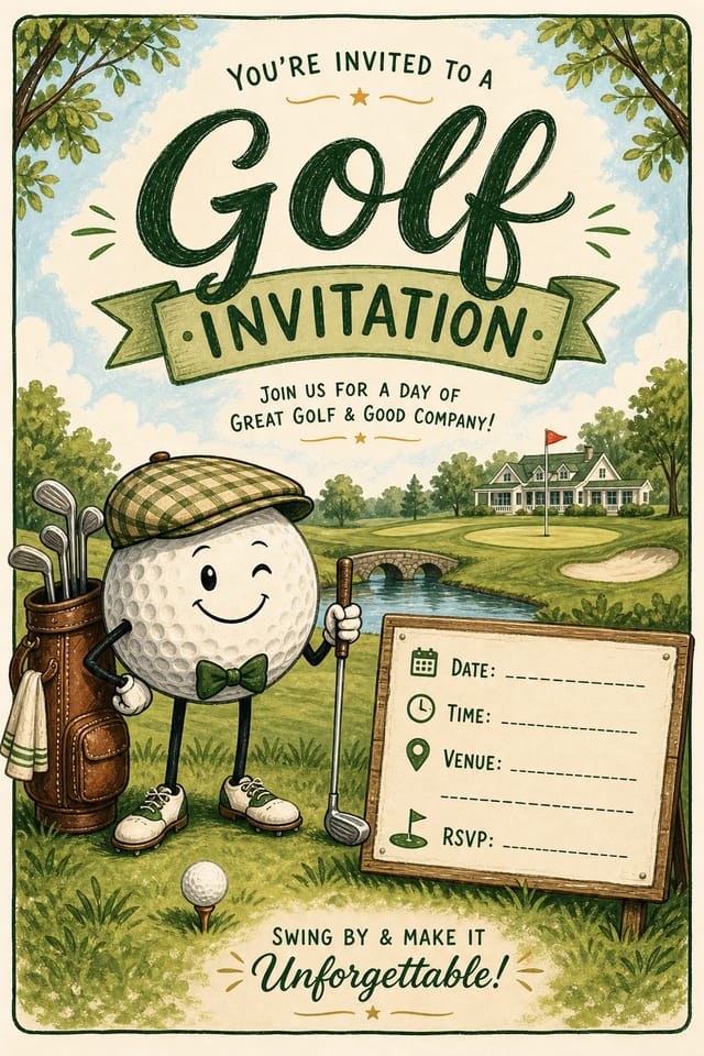 Golf Invitation — illustration style invitation card