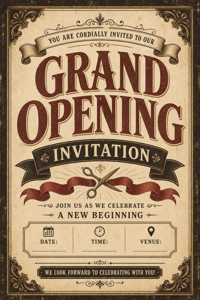 Grand Opening Invitation — vintage style invitation card