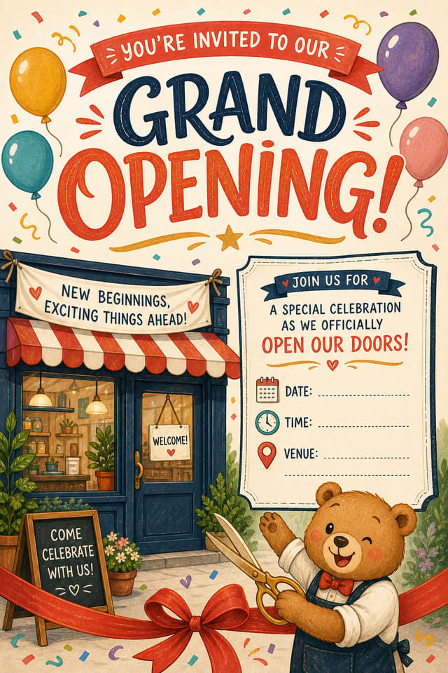 Grand Opening Invitation — illustration style invitation card