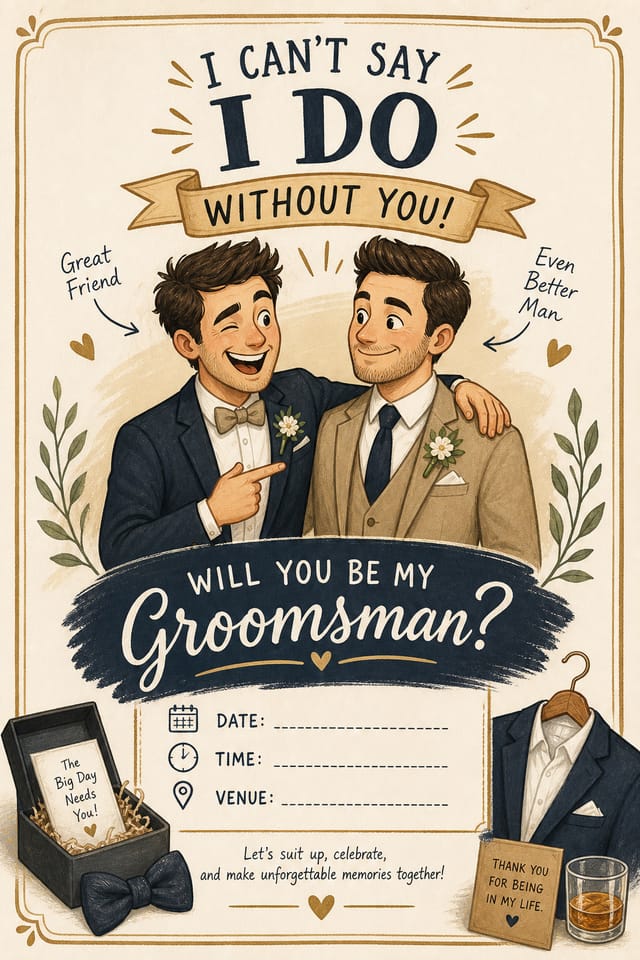 Groomsman Invitation — illustration style invitation card
